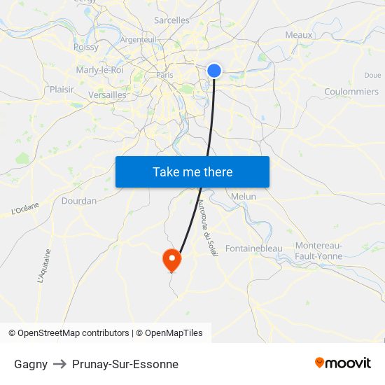 Gagny to Prunay-Sur-Essonne map