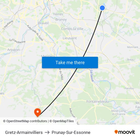Gretz-Armainvilliers to Prunay-Sur-Essonne map