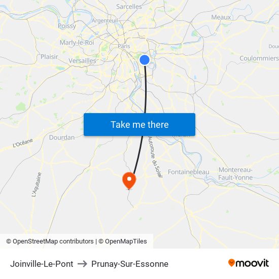 Joinville-Le-Pont to Prunay-Sur-Essonne map