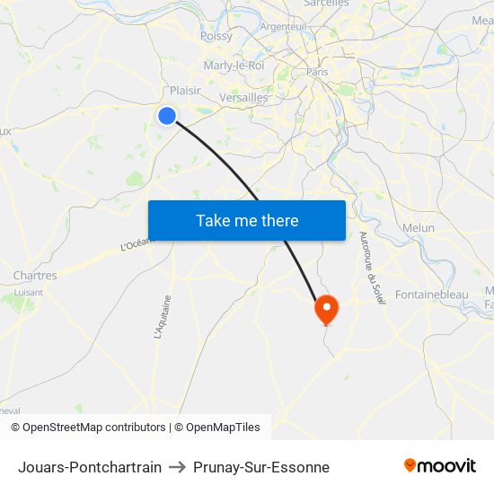 Jouars-Pontchartrain to Prunay-Sur-Essonne map