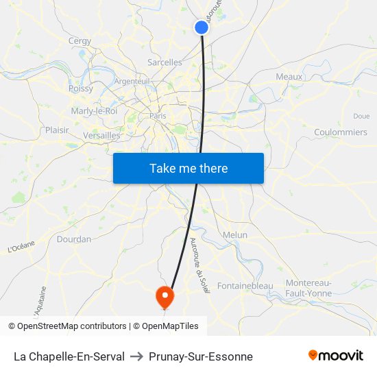 La Chapelle-En-Serval to Prunay-Sur-Essonne map