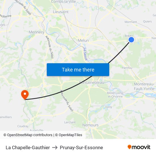 La Chapelle-Gauthier to Prunay-Sur-Essonne map