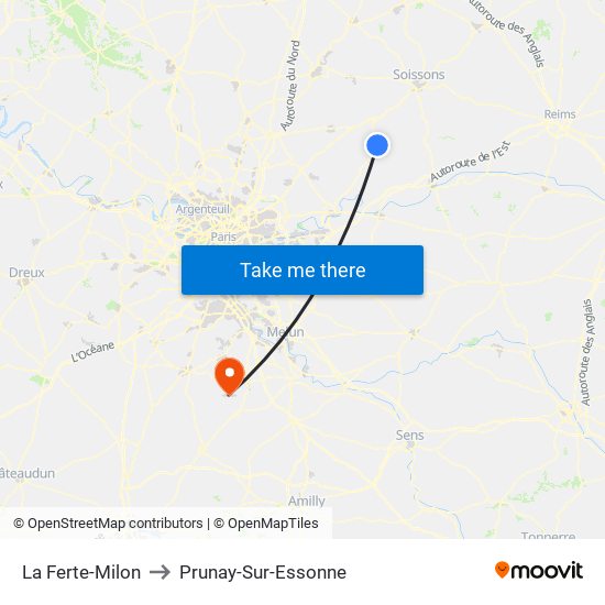 La Ferte-Milon to Prunay-Sur-Essonne map