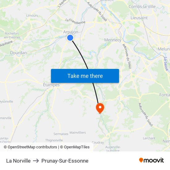 La Norville to Prunay-Sur-Essonne map