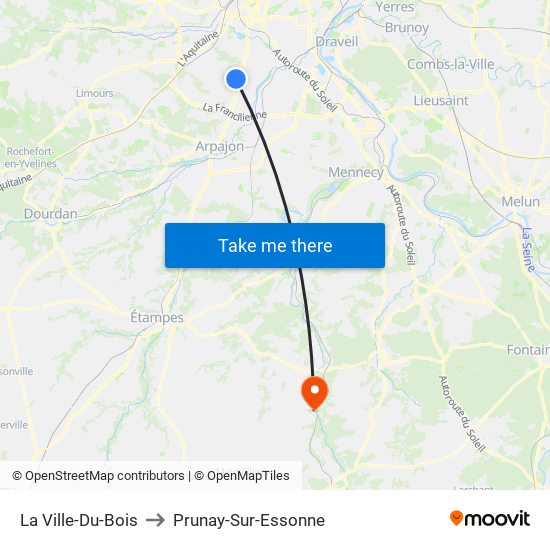La Ville-Du-Bois to Prunay-Sur-Essonne map