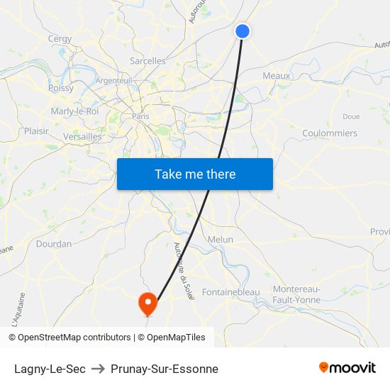 Lagny-Le-Sec to Prunay-Sur-Essonne map