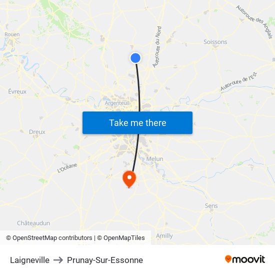 Laigneville to Prunay-Sur-Essonne map