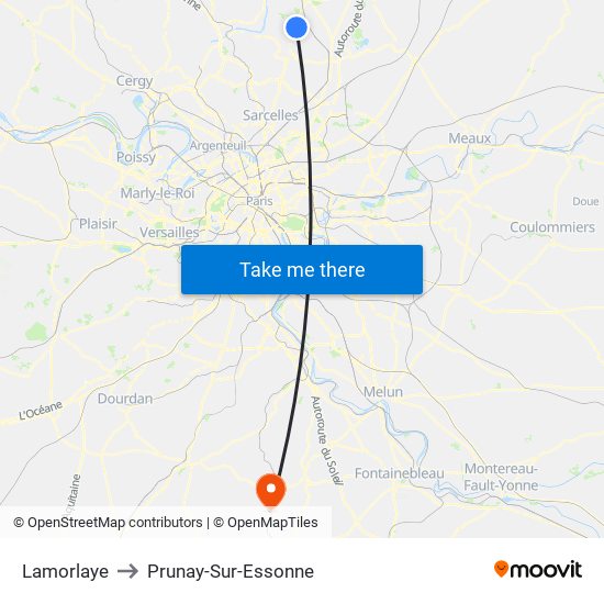 Lamorlaye to Prunay-Sur-Essonne map