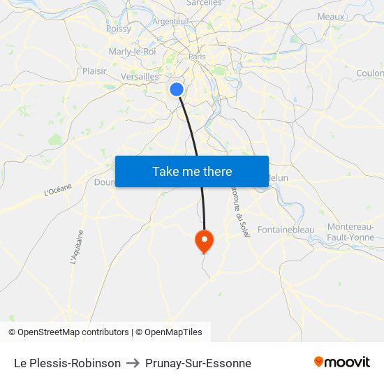 Le Plessis-Robinson to Prunay-Sur-Essonne map