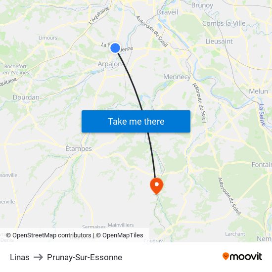 Linas to Prunay-Sur-Essonne map