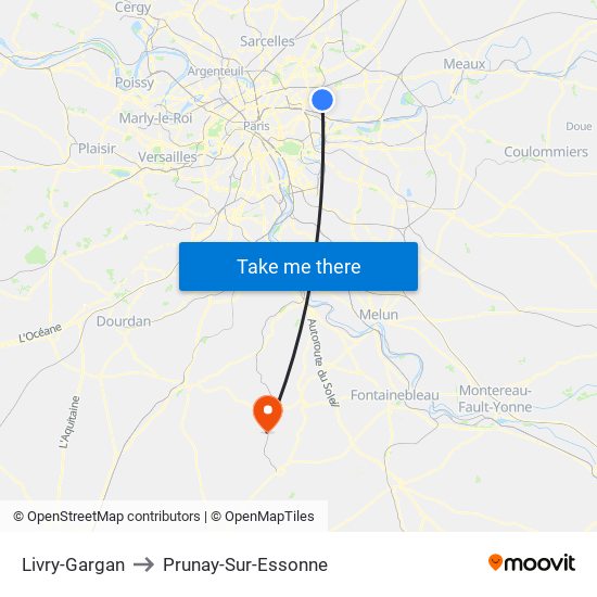 Livry-Gargan to Prunay-Sur-Essonne map