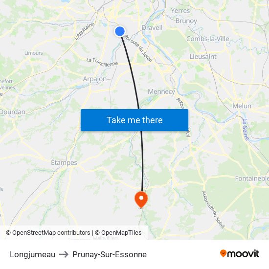Longjumeau to Prunay-Sur-Essonne map