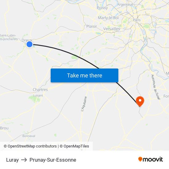 Luray to Prunay-Sur-Essonne map