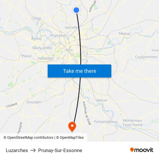 Luzarches to Prunay-Sur-Essonne map