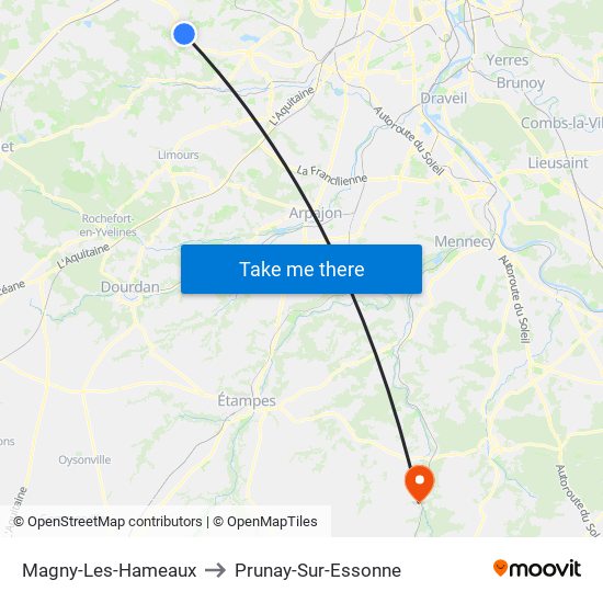 Magny-Les-Hameaux to Prunay-Sur-Essonne map