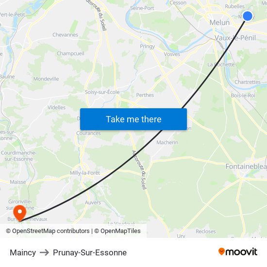Maincy to Prunay-Sur-Essonne map