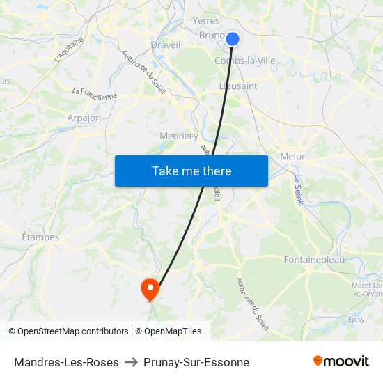 Mandres-Les-Roses to Prunay-Sur-Essonne map