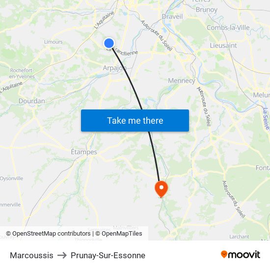 Marcoussis to Prunay-Sur-Essonne map