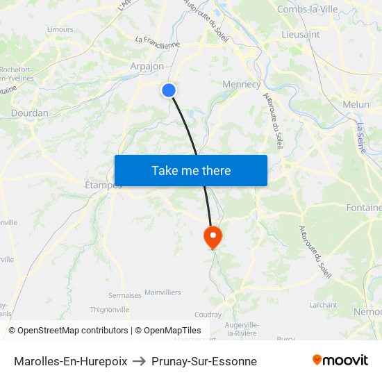 Marolles-En-Hurepoix to Prunay-Sur-Essonne map
