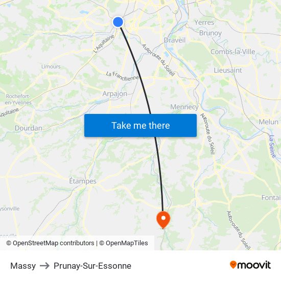 Massy to Prunay-Sur-Essonne map