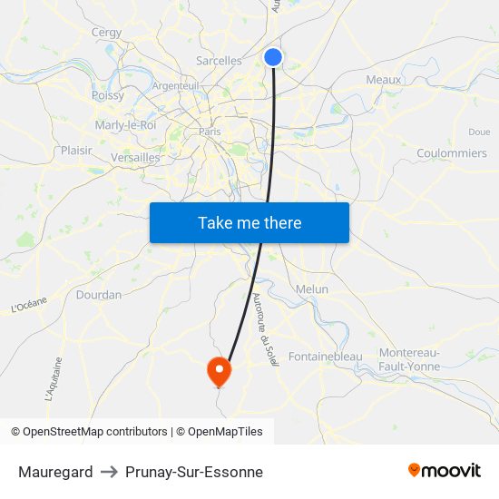 Mauregard to Prunay-Sur-Essonne map