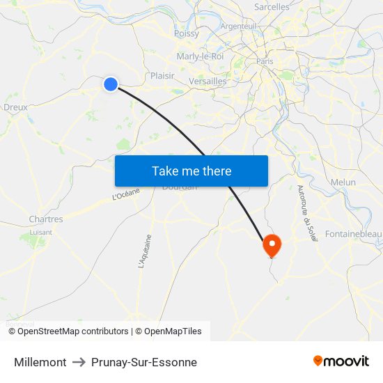 Millemont to Prunay-Sur-Essonne map