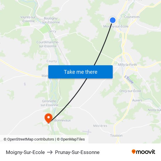 Moigny-Sur-Ecole to Prunay-Sur-Essonne map