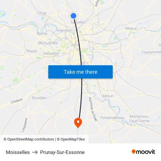 Moisselles to Prunay-Sur-Essonne map