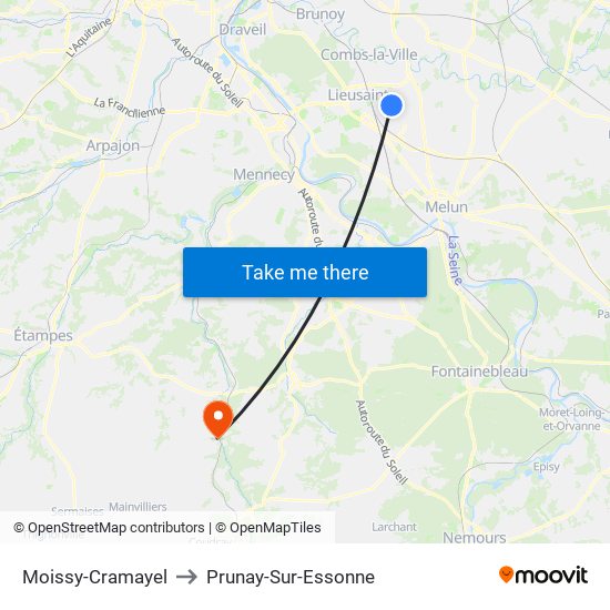 Moissy-Cramayel to Prunay-Sur-Essonne map