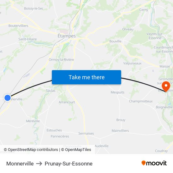 Monnerville to Prunay-Sur-Essonne map