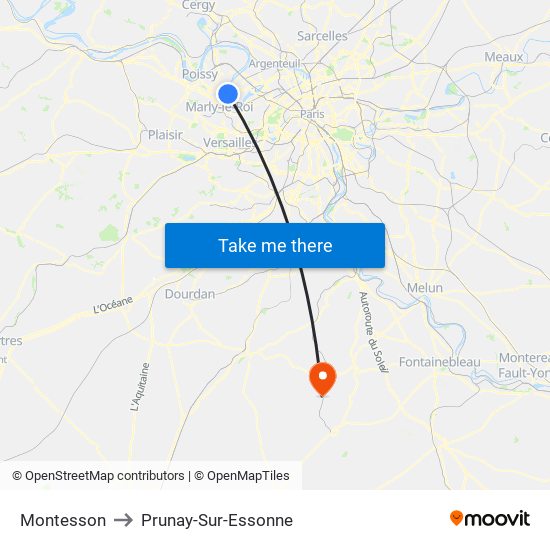 Montesson to Prunay-Sur-Essonne map