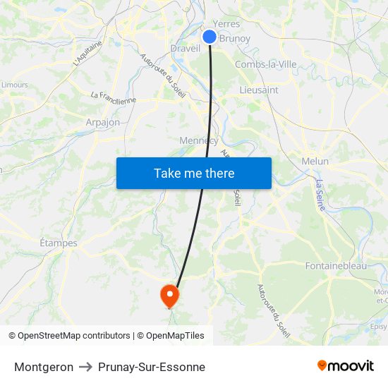 Montgeron to Prunay-Sur-Essonne map