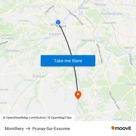 Montlhery to Prunay-Sur-Essonne map
