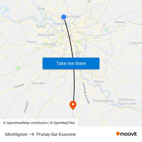 Montlignon to Prunay-Sur-Essonne map