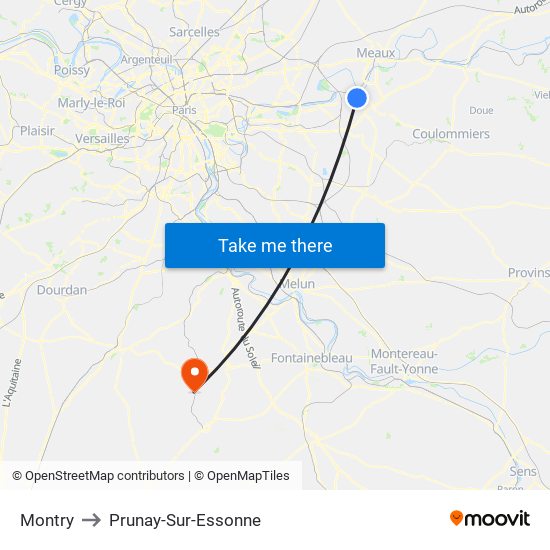 Montry to Prunay-Sur-Essonne map