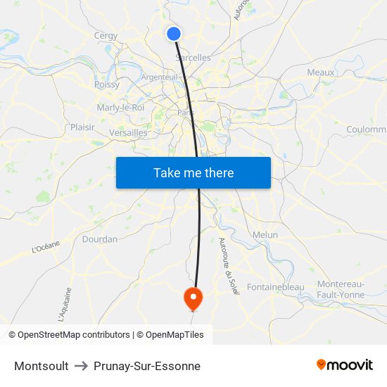 Montsoult to Prunay-Sur-Essonne map