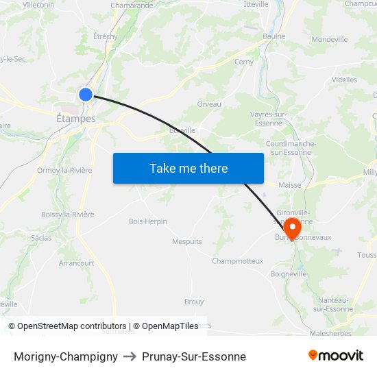 Morigny-Champigny to Prunay-Sur-Essonne map