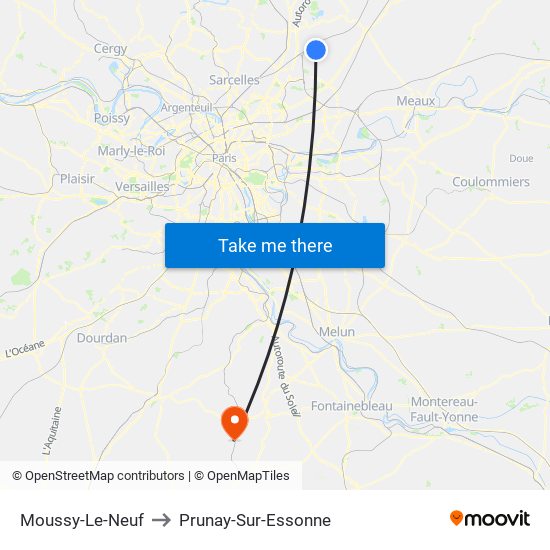 Moussy-Le-Neuf to Prunay-Sur-Essonne map