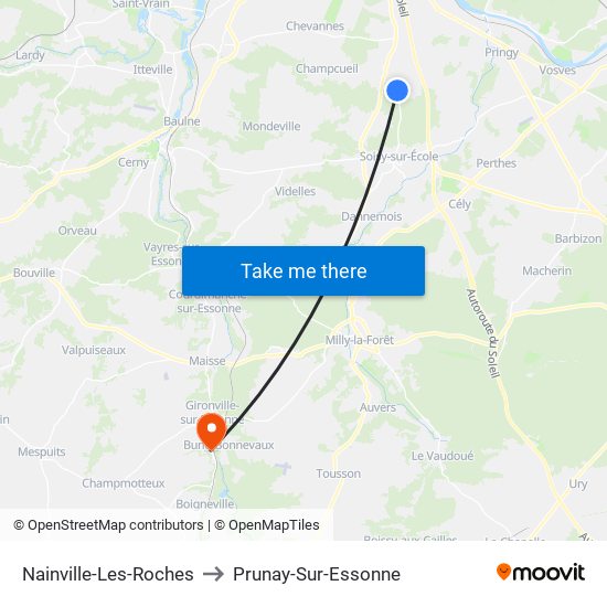 Nainville-Les-Roches to Prunay-Sur-Essonne map