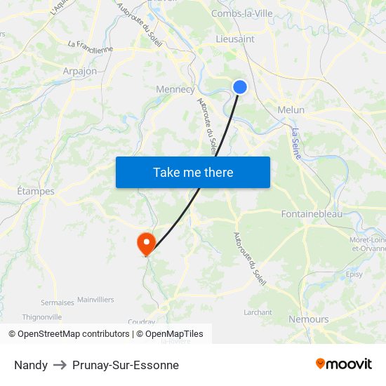 Nandy to Prunay-Sur-Essonne map