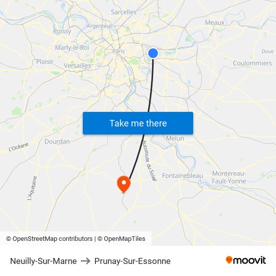 Neuilly-Sur-Marne to Prunay-Sur-Essonne map