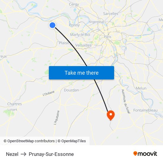 Nezel to Prunay-Sur-Essonne map