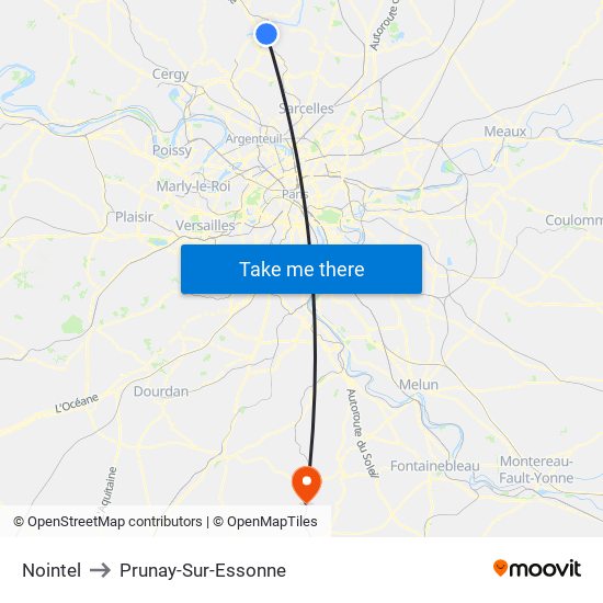 Nointel to Prunay-Sur-Essonne map