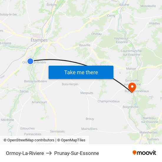 Ormoy-La-Riviere to Prunay-Sur-Essonne map