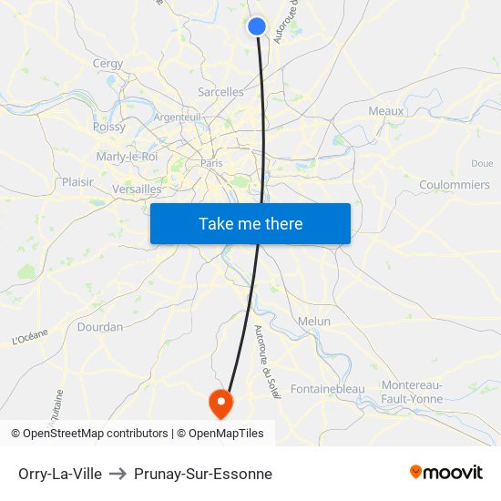 Orry-La-Ville to Prunay-Sur-Essonne map