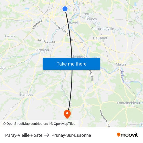 Paray-Vieille-Poste to Prunay-Sur-Essonne map