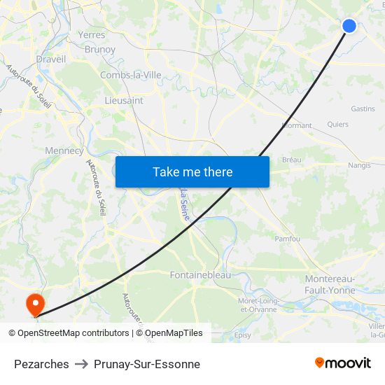 Pezarches to Prunay-Sur-Essonne map