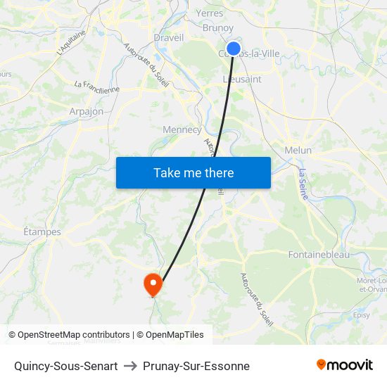 Quincy-Sous-Senart to Prunay-Sur-Essonne map