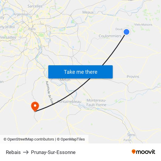 Rebais to Prunay-Sur-Essonne map