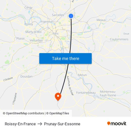 Roissy-En-France to Prunay-Sur-Essonne map